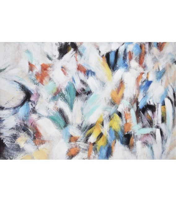 Cuadro vertical abstracto acrílico multicolor marco negro. 2