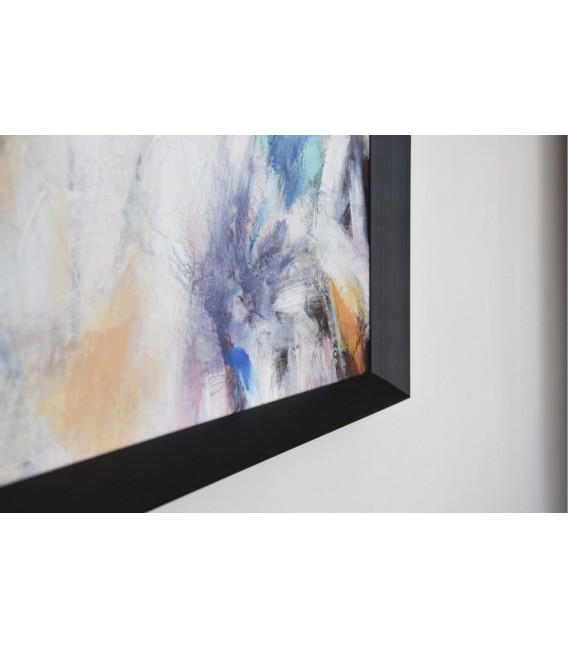 Cuadro vertical abstracto acrílico multicolor marco negro. 3