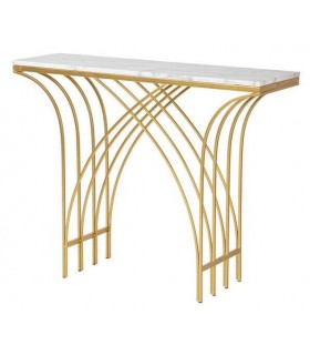 Consola entrada art decó mármol blanco y metal dorado.