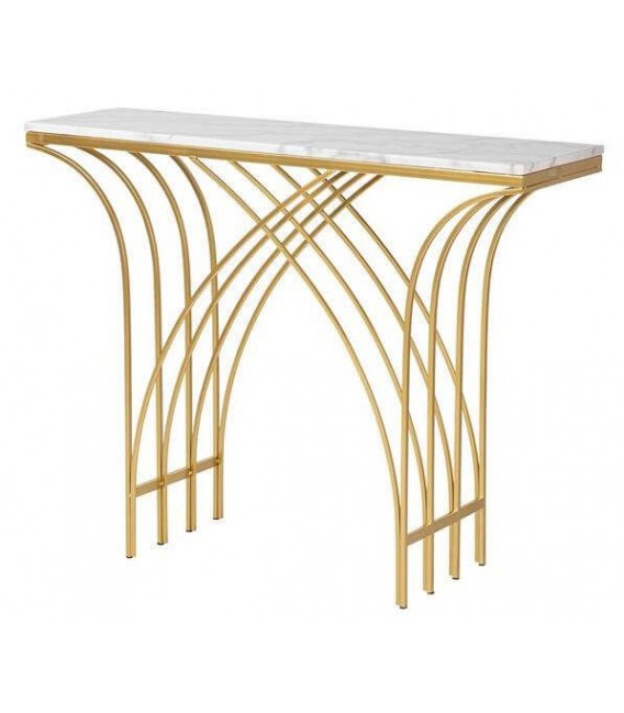 Consola entrada art decó mármol blanco y metal dorado.
