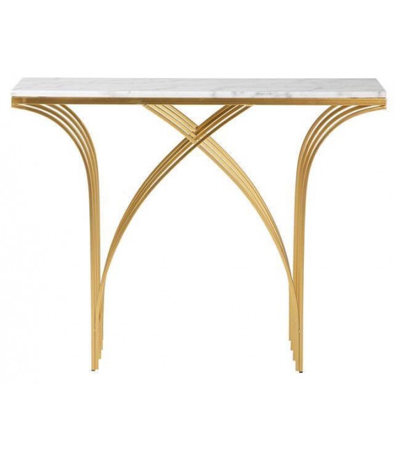 Consola entrada art decó mármol blanco y metal dorado. 1