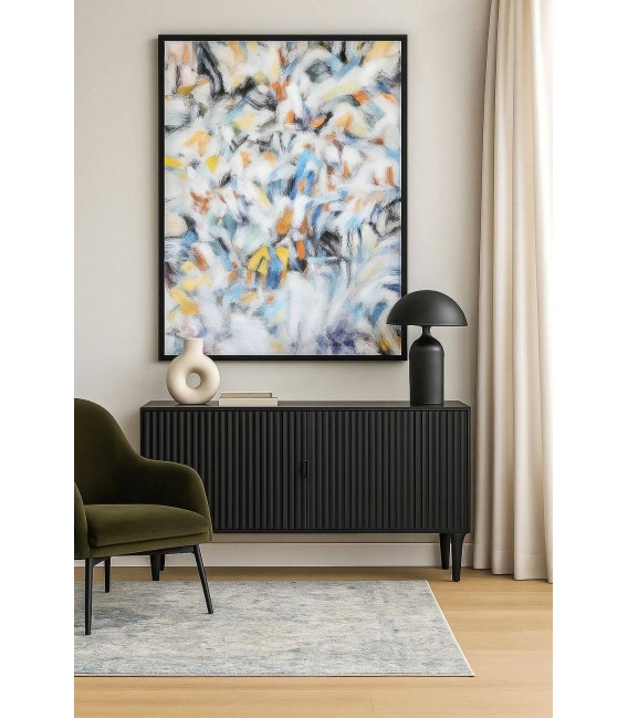 Cuadro vertical abstracto acrílico multicolor marco negro. Mdmhogar