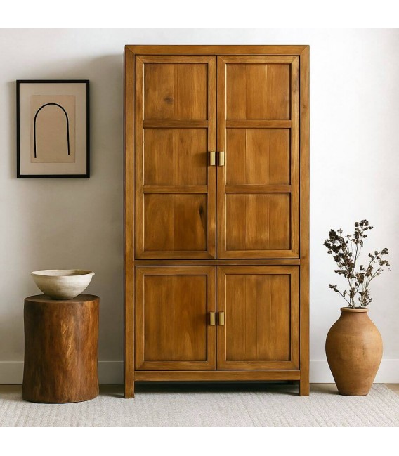 Armario alacena boho 4 puertas madera miel y dorado Mdmhogar