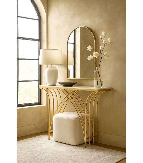 Consola entrada art decó mármol blanco y metal dorado. Mdmhogar