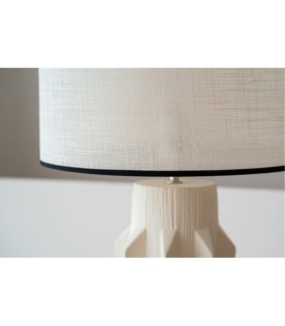 Lámpara sobremesa XL cerámica blanca y pantalla blanca matiz negro 3