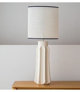 Lámpara sobremesa XL cerámica blanca y pantalla blanca matiz negro 1