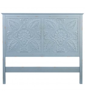 Cabecero matrimonio pino tallado azul rozado provenzal. 1