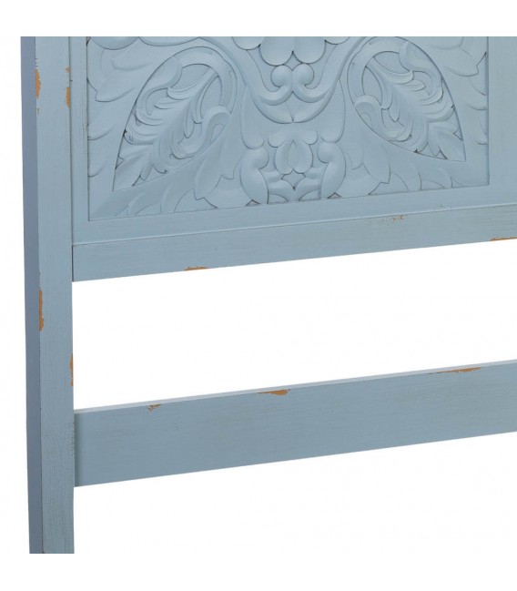 Cabecero matrimonio pino tallado azul rozado provenzal. 5