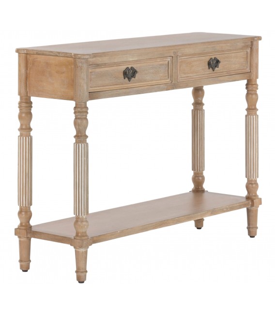 Consola entrada 3 cajones madera mango y bronce.