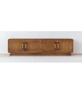 Mueble de TV XL japandi en madera miel con 4 puertas elegante. 1