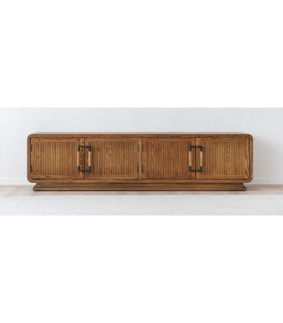 Mueble de TV XL japandi en madera miel con 4 puertas elegante. 1