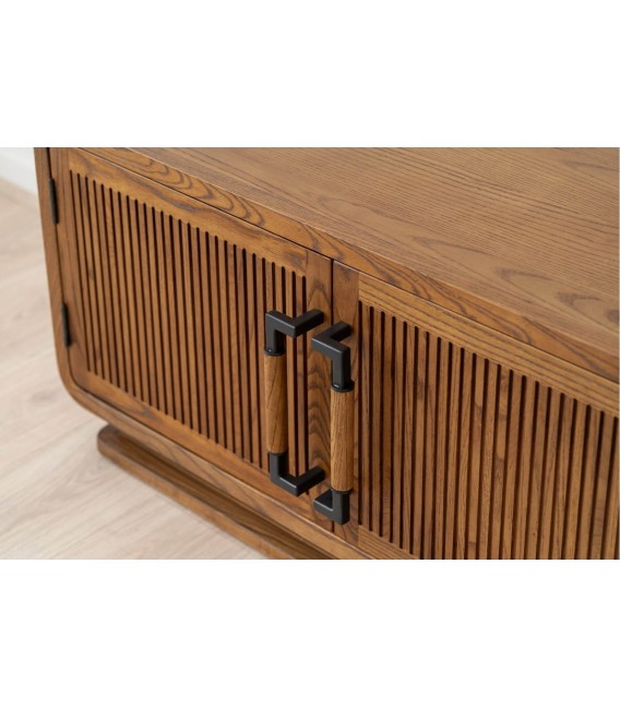 Mueble de TV XL japandi en madera miel con 4 puertas elegante. 3