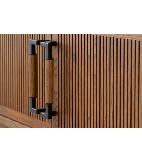 Mueble de TV XL japandi en madera miel con 4 puertas elegante. 4