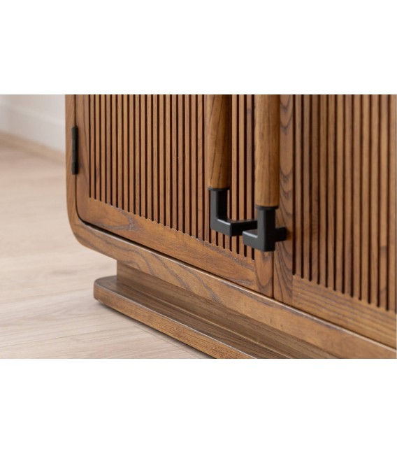 Mueble de TV XL japandi en madera miel con 4 puertas elegante. 6