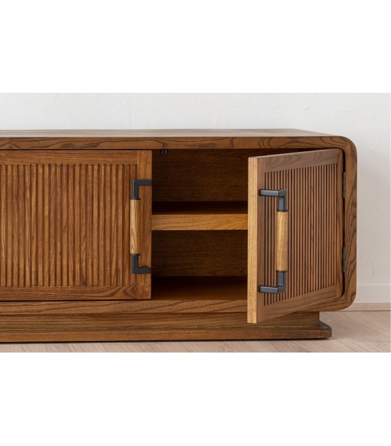 Mueble de TV XL japandi en madera miel con 4 puertas elegante. 7