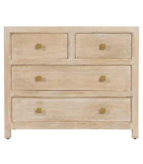 Cómoda de mango patinado crema con 4 cajones y tiradores dorados. 2