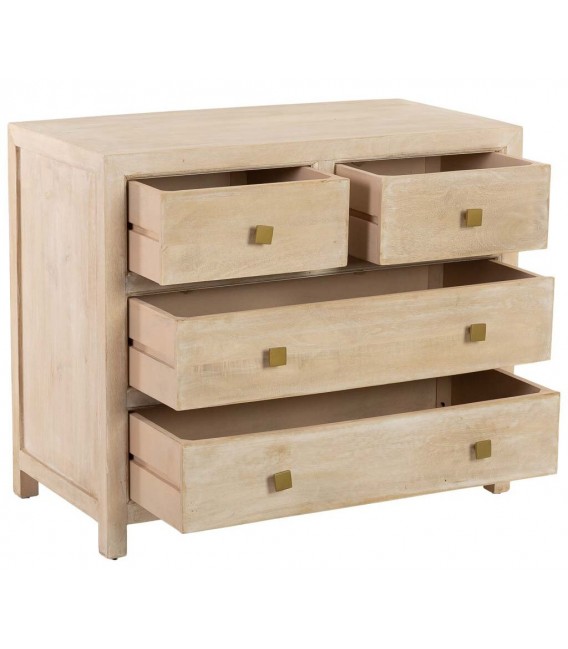 Cómoda de mango patinado crema con 4 cajones y tiradores dorados. 3