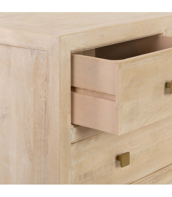 Cómoda de mango patinado crema con 4 cajones y tiradores dorados. 5