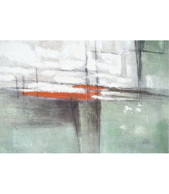 Cuadro abstracto vertical grande en lienzo verde con marco natural. 1