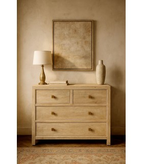 Cómoda de mango patinado crema con 4 cajones y tiradores dorados. Mdmhogar