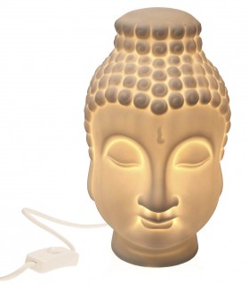 Lámpara oriental de sobremesa en porcelana blanca luz ambiente.