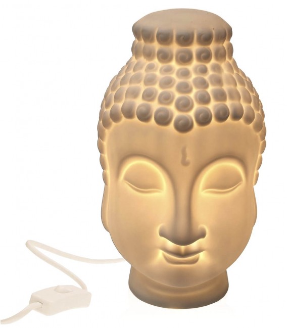 Lámpara oriental de sobremesa en porcelana blanca luz ambiente.