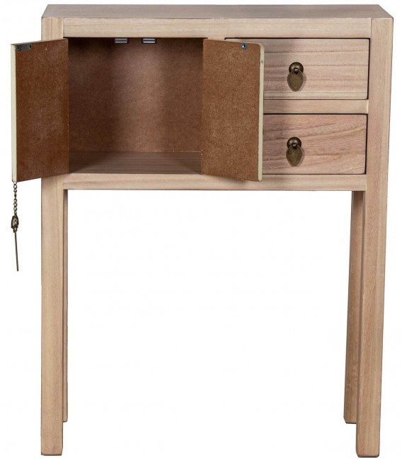 Consola oriental pequeña en madera natural con puertas y cajones. 2
