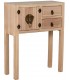 Consola oriental pequeña en madera natural con puertas y cajones.
