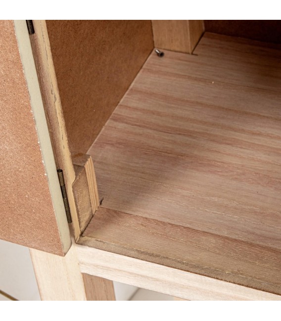 Consola oriental pequeña en madera natural con puertas y cajones. 6