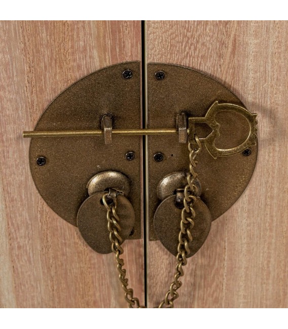 Consola oriental pequeña en madera natural con puertas y cajones. 4