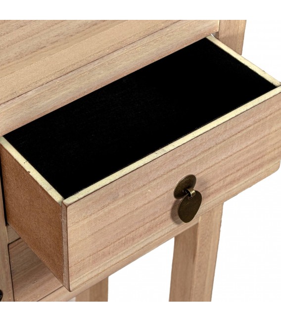 Consola oriental pequeña en madera natural con puertas y cajones. 5
