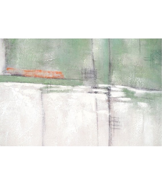 Cuadro abstracto vertical grande pintado a mano en verdes suaves. 
1