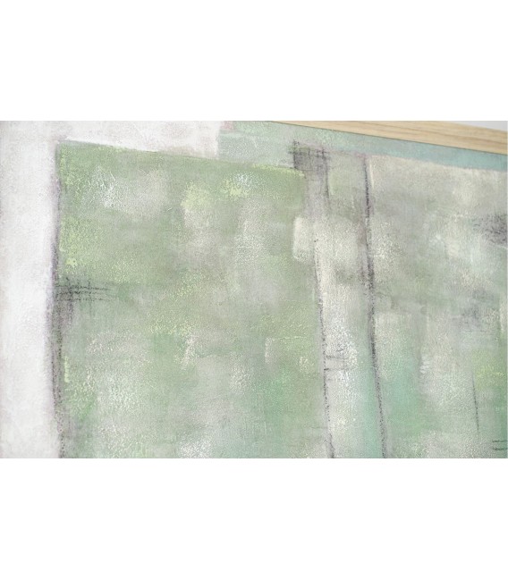 Cuadro abstracto vertical grande pintado a mano en verdes suaves. 
2