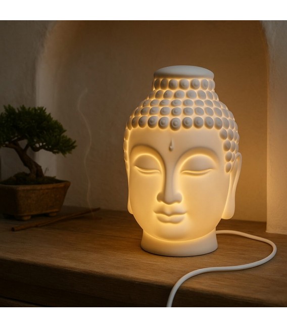 Lámpara oriental de sobremesa en porcelana blanca luz ambiente. Mdmhogar