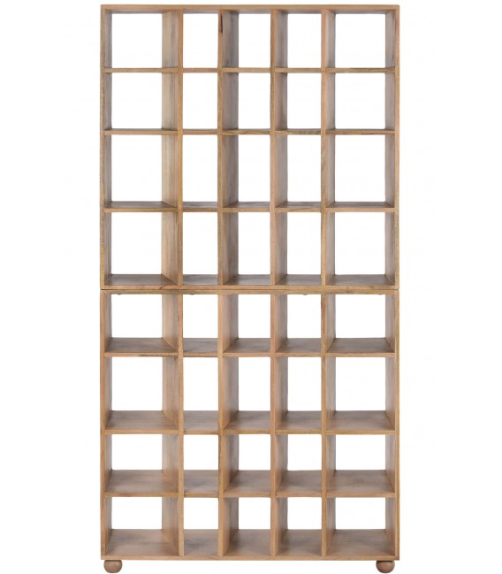 Estantería librería boho en madera de mango natural con huecos. 1