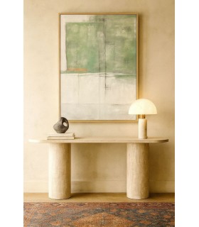 Cuadro abstracto vertical grande pintado a mano en verdes suaves. Mdmhogar