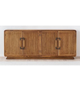 Aparador japandi de fresno miel con tiradores negros satinados. 1