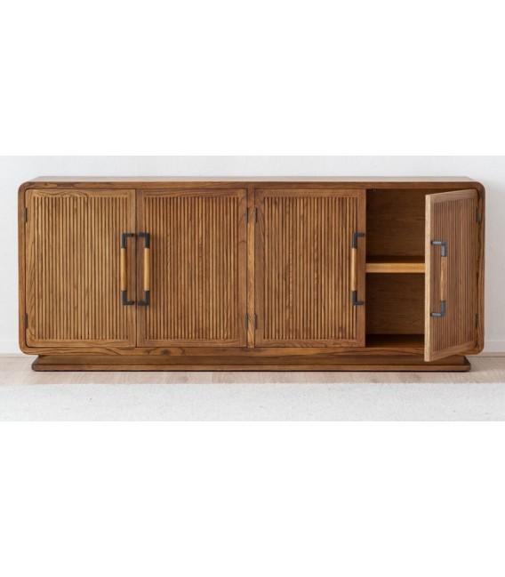 Aparador japandi de fresno miel con tiradores negros satinados. 2