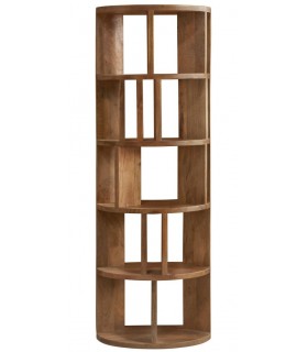 Estantería de medio punto boho en madera maciza tostada.