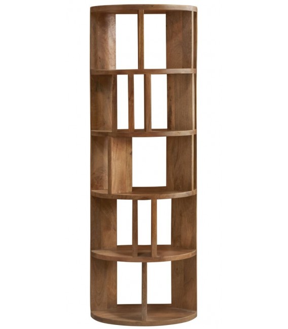 Estantería de medio punto boho en madera maciza tostada.