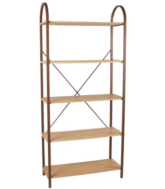 Estantería nórdica kit en MDF roble con estructura metálica teja.