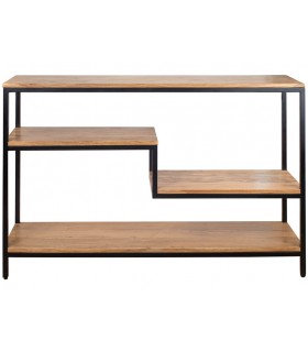 Consola o estantería industrial en acacia natural y metal negro. 1