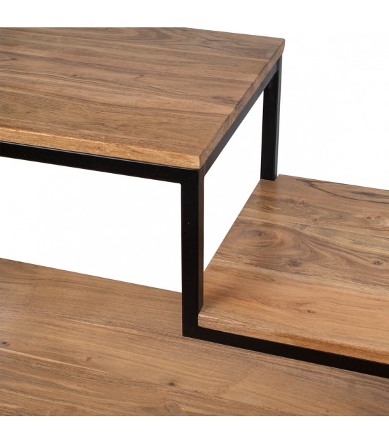 Consola o estantería industrial en acacia natural y metal negro. 2