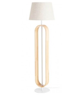 Lámpara de pie nórdica blanca con detalle en madera natural.
