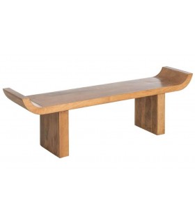 Banco pie de cama japandi en madera de mango acabado natural.