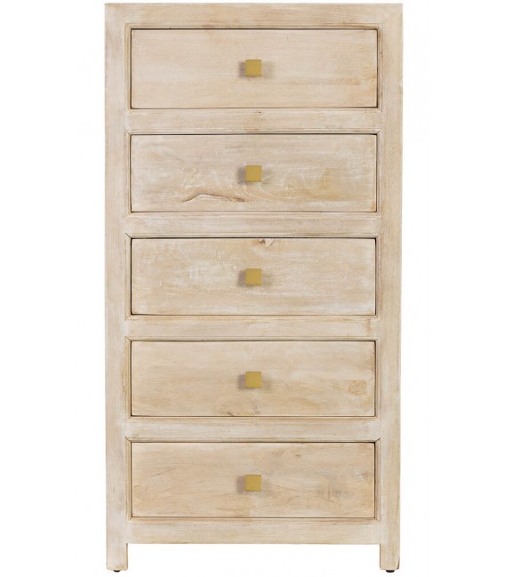 Sinfonier boho en madera patinada crema con tiradores dorados. 1