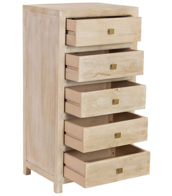 Sinfonier boho en madera patinada crema con tiradores dorados. 2