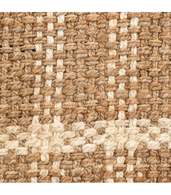 Alfombra ibicenca grande de yute natural con detalles blancos. 5