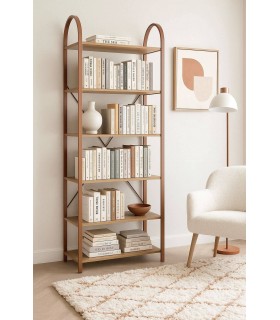 Estantería nórdica kit en MDF roble con estructura metálica teja. Mdmhogar