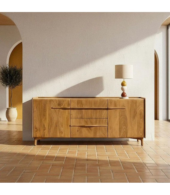 Aparador boho de mango natural con 2 puertas y 2 cajones. Mdmhogar